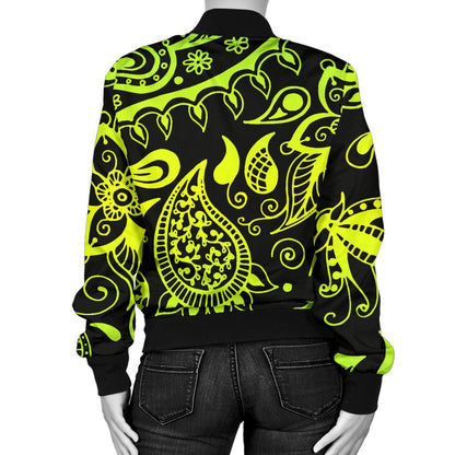 Paisley Green Design Print Women Casual Bomber Jacket