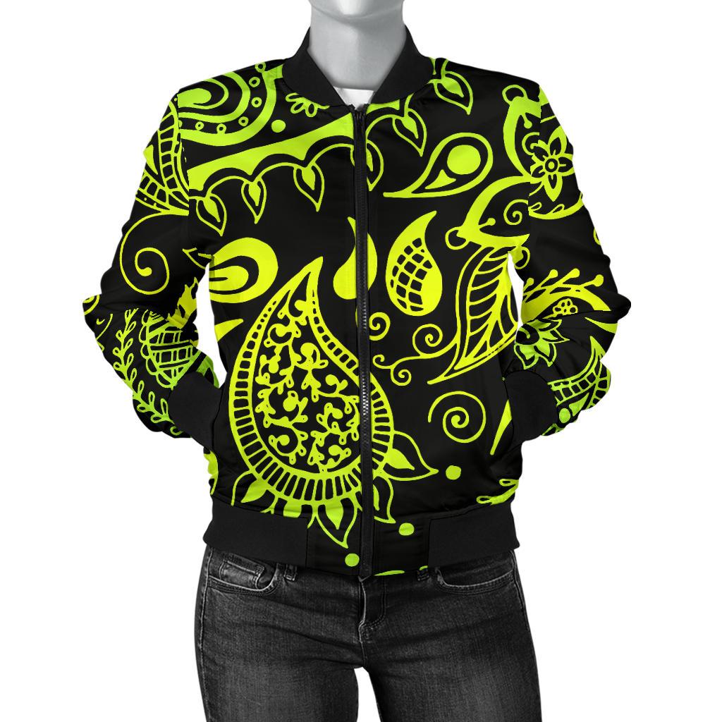 Paisley Green Design Print Women Casual Bomber Jacket