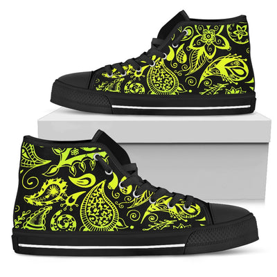 Paisley Green Design Print Women High Top Shoes