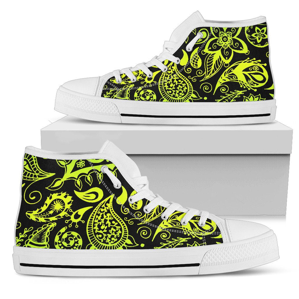 Paisley Green Design Print Women High Top Shoes