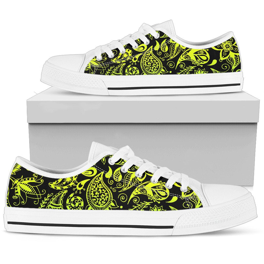 Paisley Green Design Print Women Low Top Shoes-JTAMIGO.COM