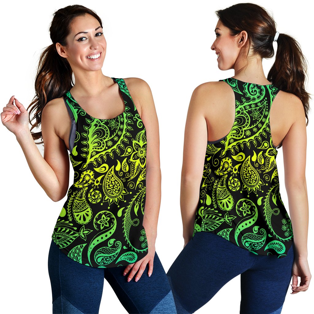 Paisley Green Design Print Women Racerback Tank Top