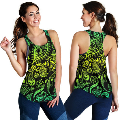 Paisley Green Design Print Women Racerback Tank Top