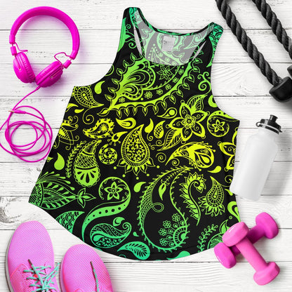 Paisley Green Design Print Women Racerback Tank Top