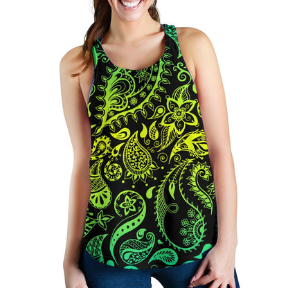 Paisley Green Design Print Women Racerback Tank Top