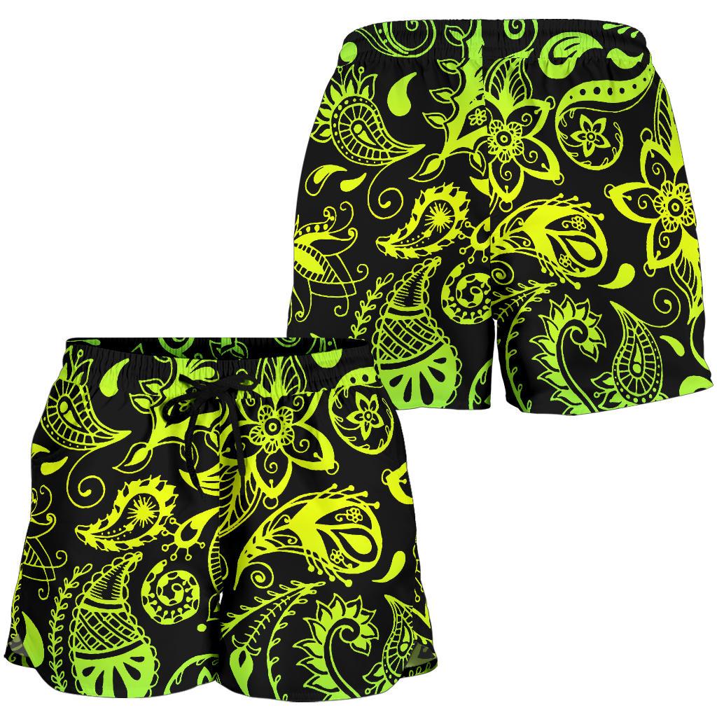 Paisley Green Design Print Women Shorts-JTAMIGO.COM