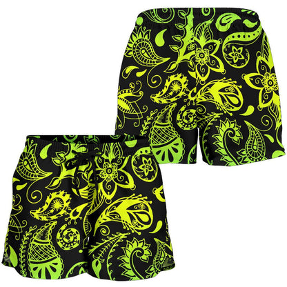 Paisley Green Design Print Women Shorts-JTAMIGO.COM