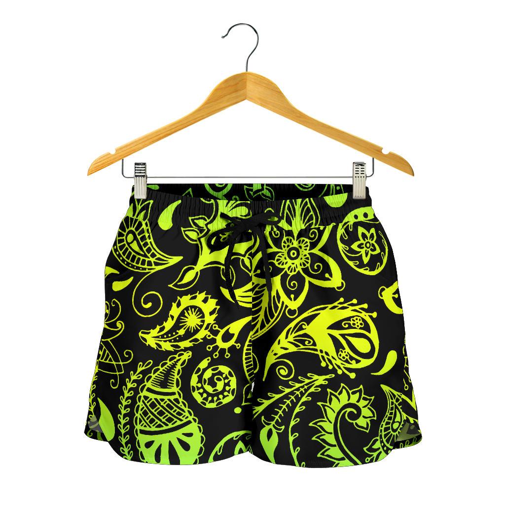 Paisley Green Design Print Women Shorts-JTAMIGO.COM