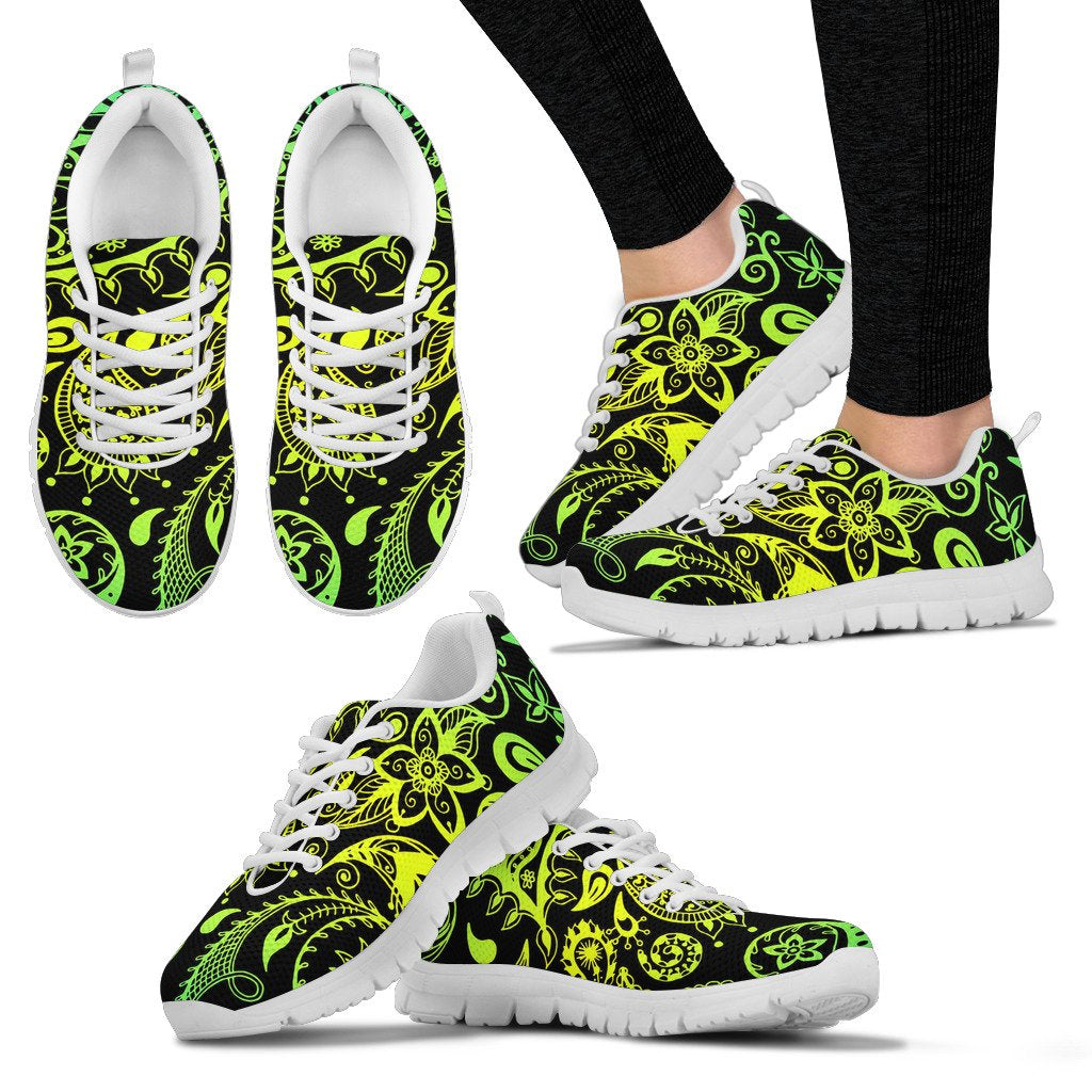 Paisley Green Design Print Women Sneakers Shoes