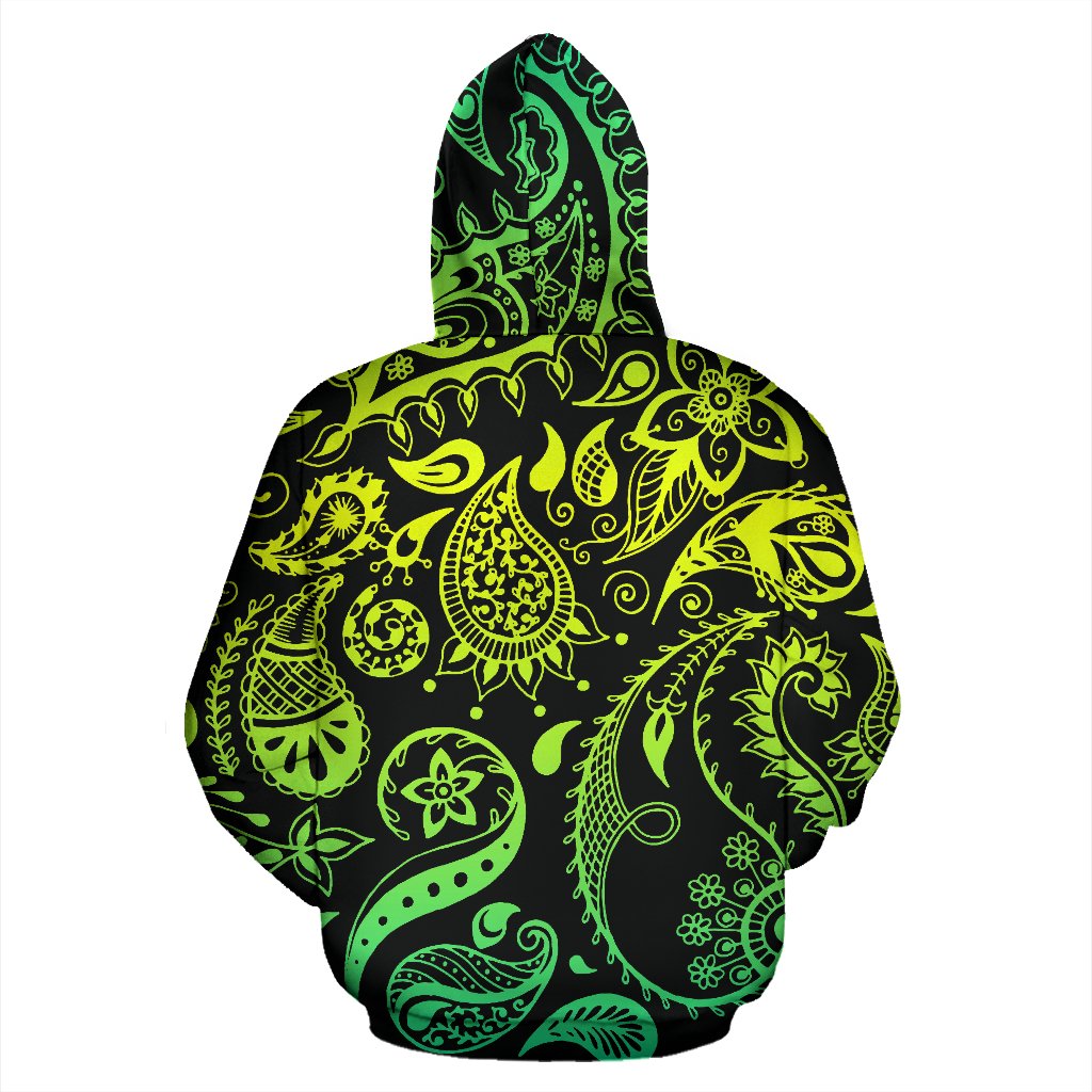 Paisley Green Design Print Zip Up Hoodie