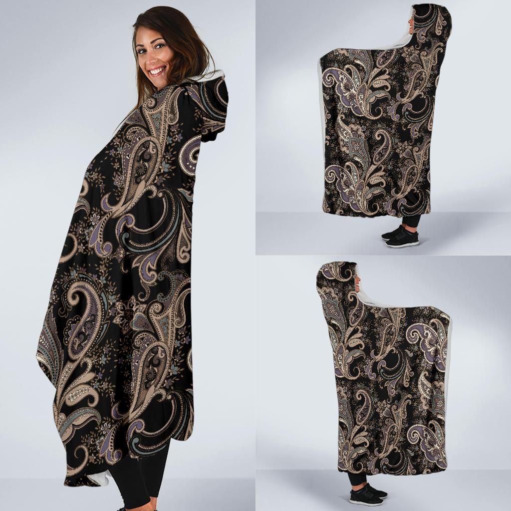 Paisley Mandala Design Print Hooded Blanket-JTAMIGO.COM