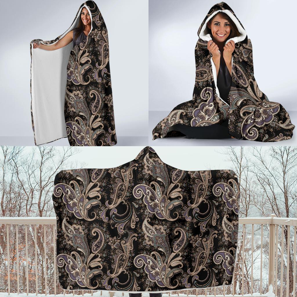 Paisley Mandala Design Print Hooded Blanket-JTAMIGO.COM