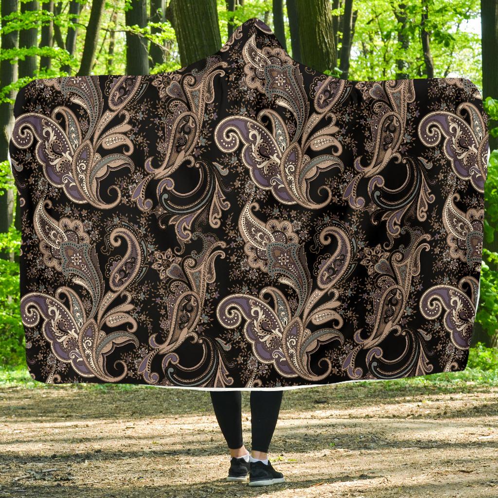 Paisley Mandala Design Print Hooded Blanket-JTAMIGO.COM