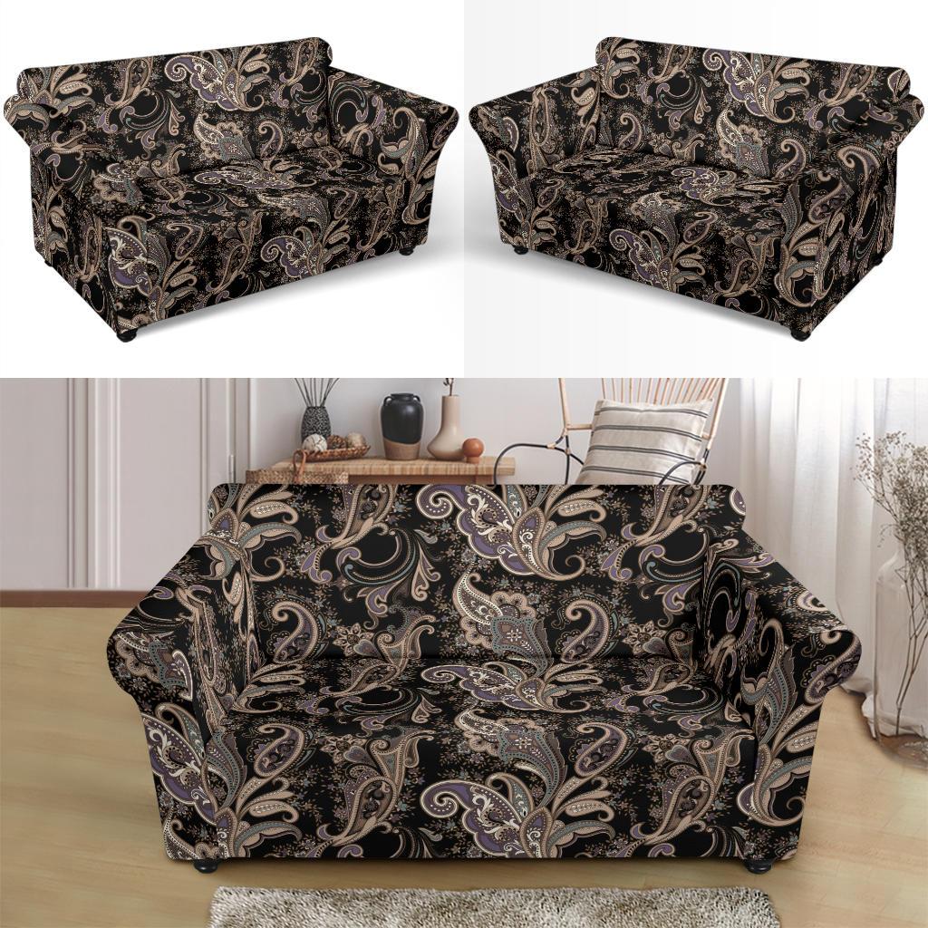 Paisley Mandala Design Print Loveseat Slipcover-JTAMIGO.COM