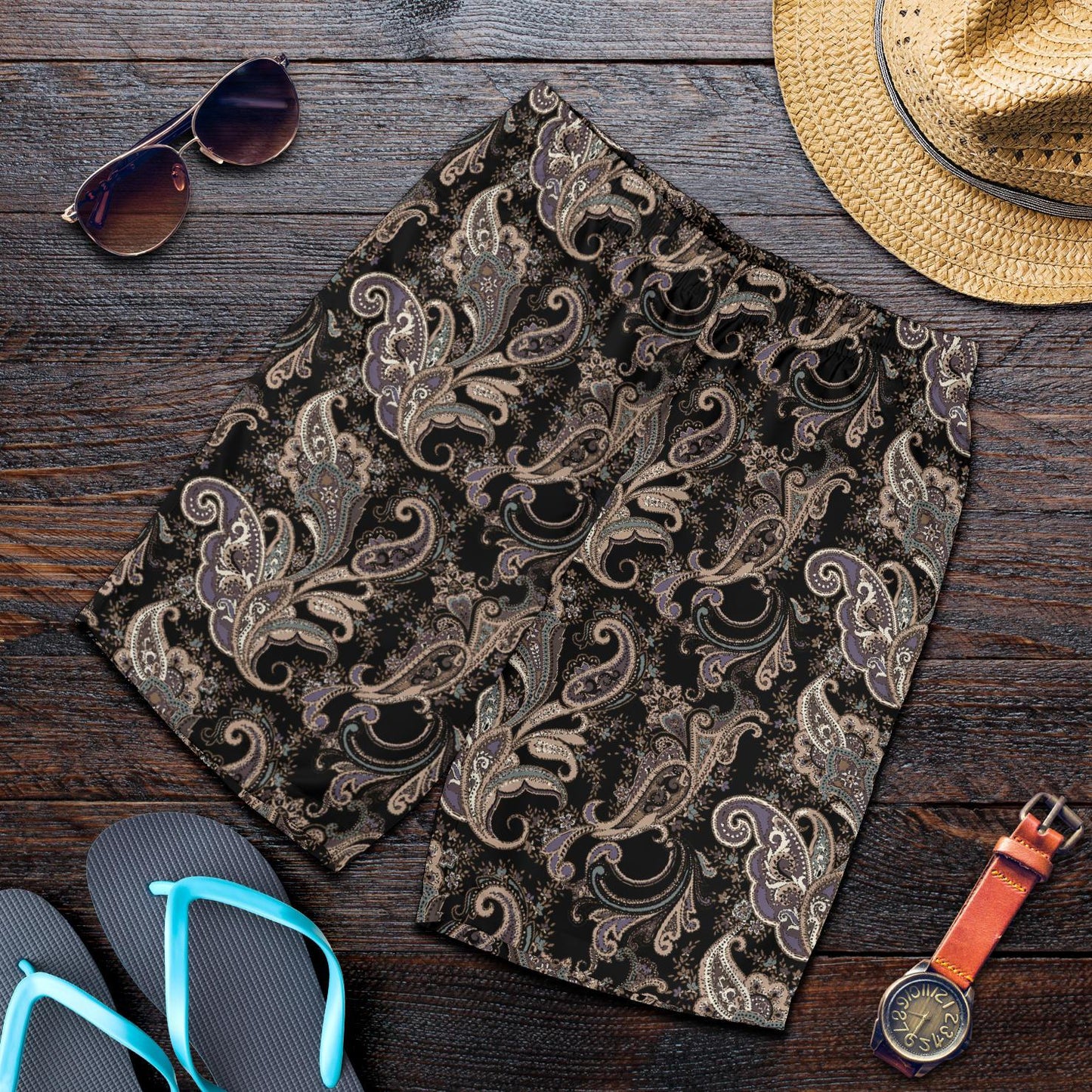 Paisley Mandala Design Print Mens Shorts-JTAMIGO.COM