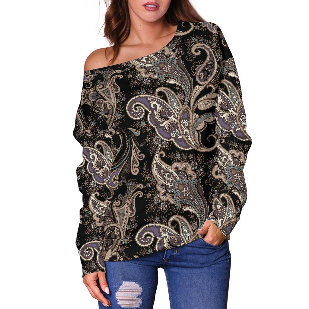 Paisley Mandala Design Print Off Shoulder Sweatshirt