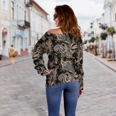 Paisley Mandala Design Print Off Shoulder Sweatshirt