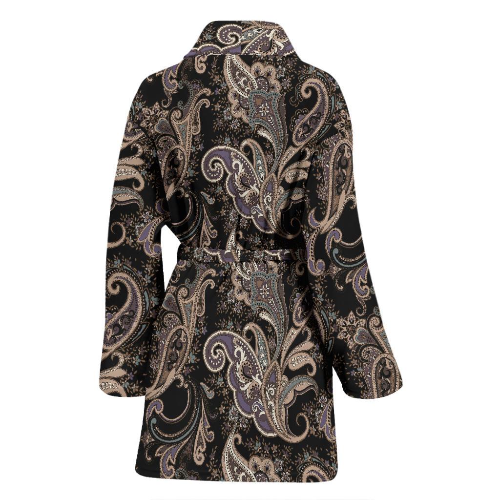 Paisley Mandala Design Print Women Bath Robe-JTAMIGO.COM