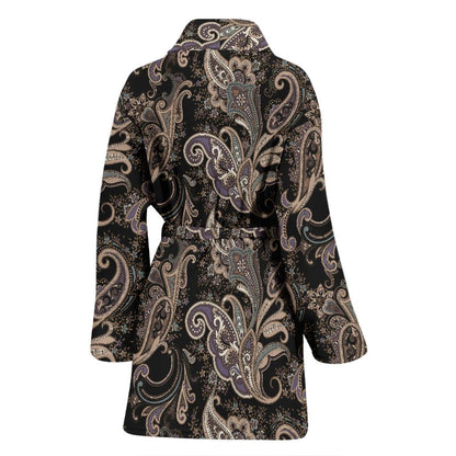 Paisley Mandala Design Print Women Bath Robe-JTAMIGO.COM
