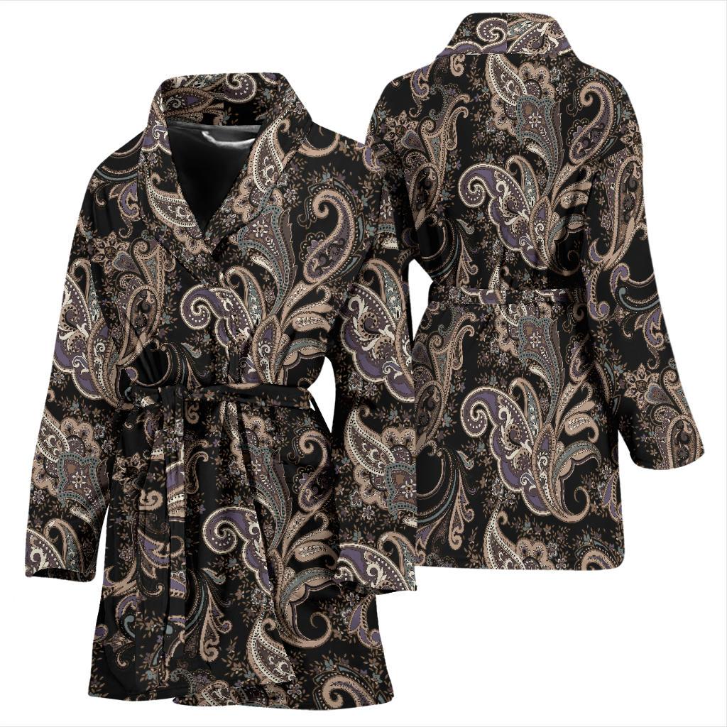 Paisley Mandala Design Print Women Bath Robe-JTAMIGO.COM