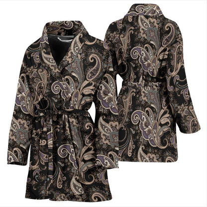 Paisley Mandala Design Print Women Bath Robe-JTAMIGO.COM