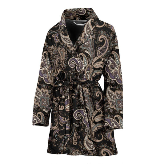 Paisley Mandala Design Print Women Bath Robe-JTAMIGO.COM