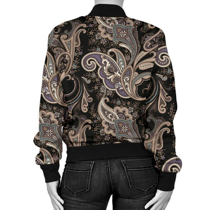 Paisley Mandala Design Print Women Casual Bomber Jacket