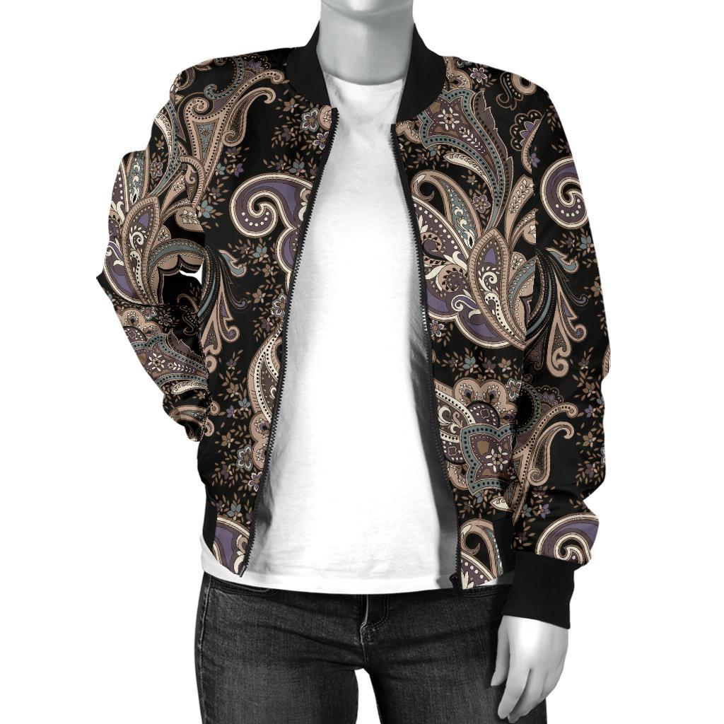 Paisley Mandala Design Print Women Casual Bomber Jacket