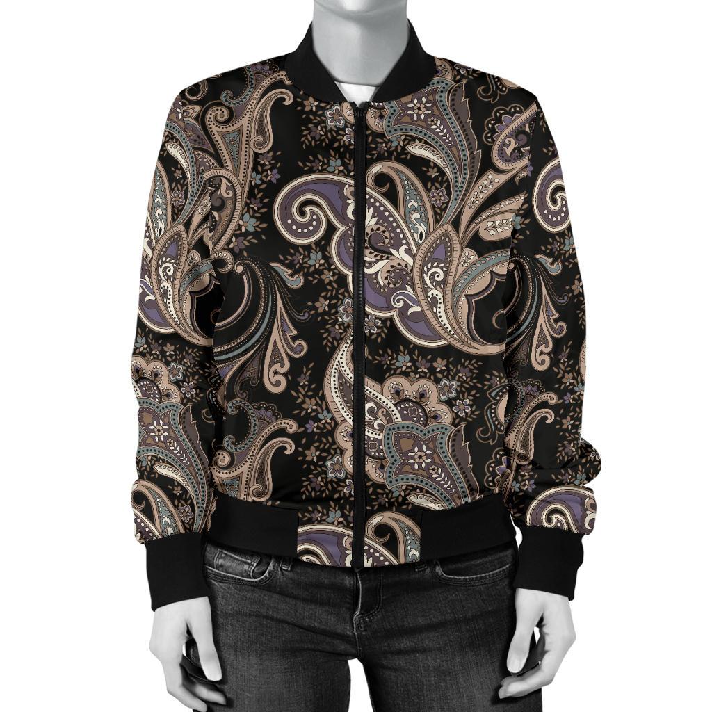Paisley Mandala Design Print Women Casual Bomber Jacket