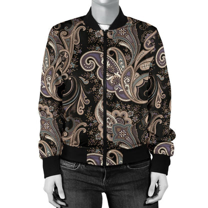 Paisley Mandala Design Print Women Casual Bomber Jacket