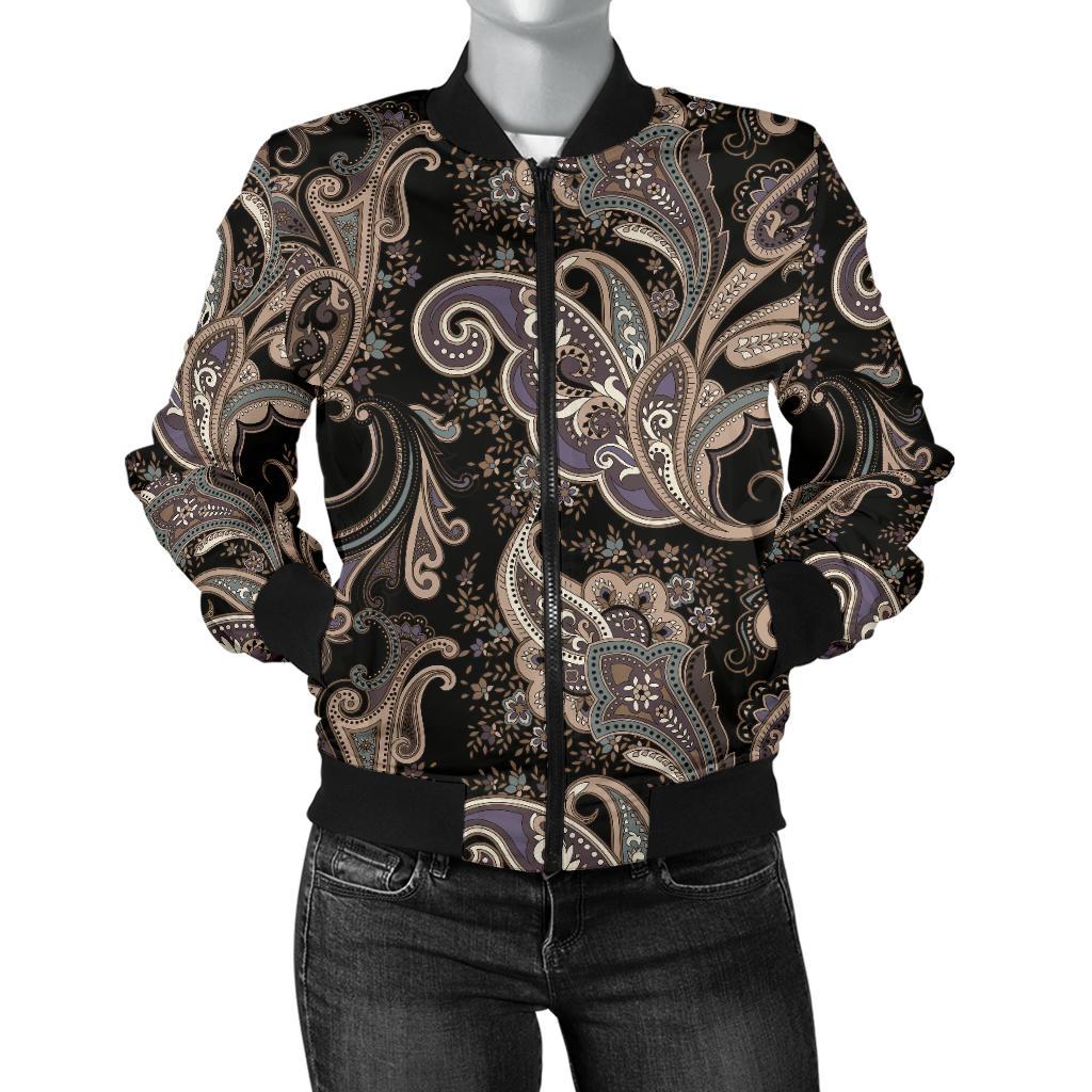 Paisley Mandala Design Print Women Casual Bomber Jacket