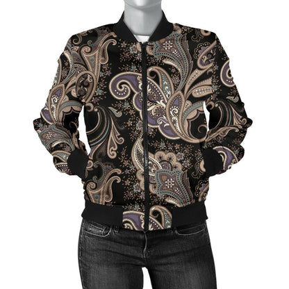 Paisley Mandala Design Print Women Casual Bomber Jacket