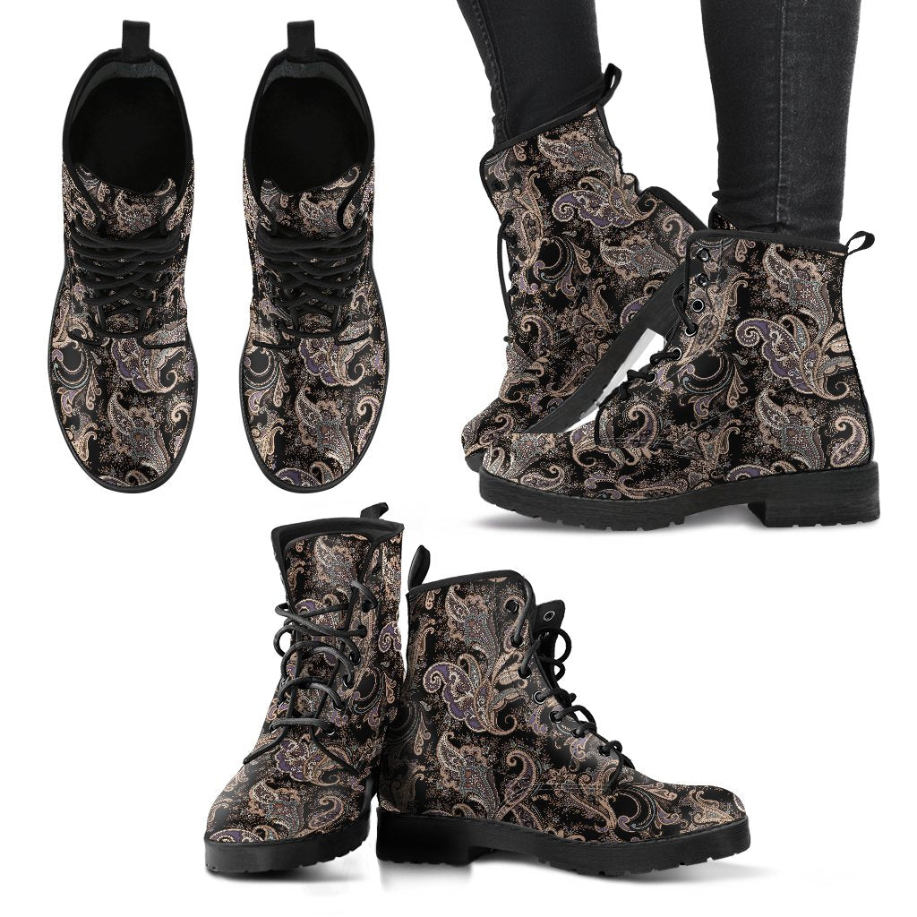 Paisley Mandala Design Print Women Leather Boots-JTAMIGO.COM