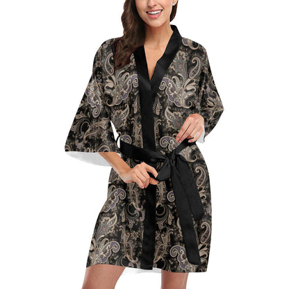 Paisley Mandala Design Print Women Short Kimono Robe