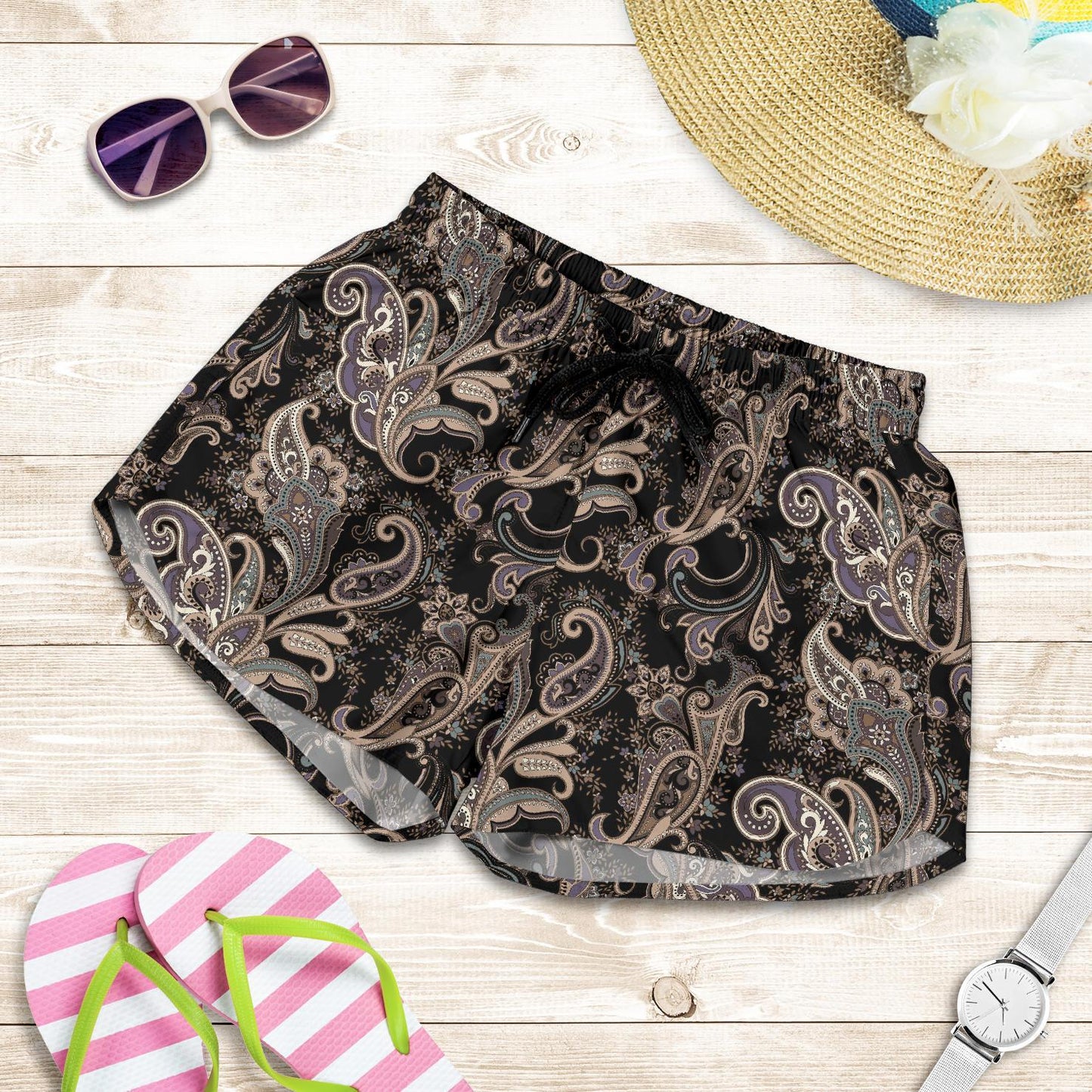 Paisley Mandala Design Print Women Shorts-JTAMIGO.COM