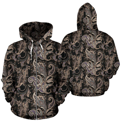 Paisley Mandala Design Print Zip Up Hoodie