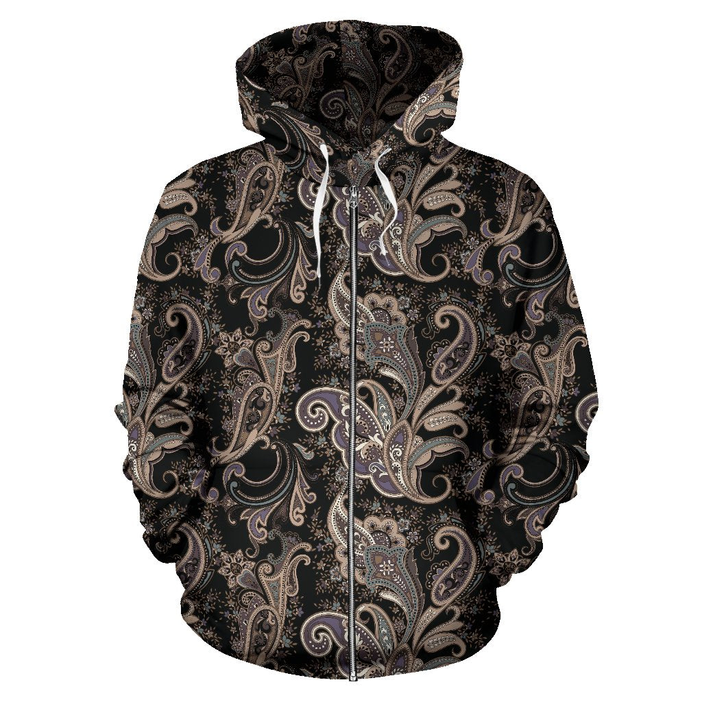 Paisley Mandala Design Print Zip Up Hoodie