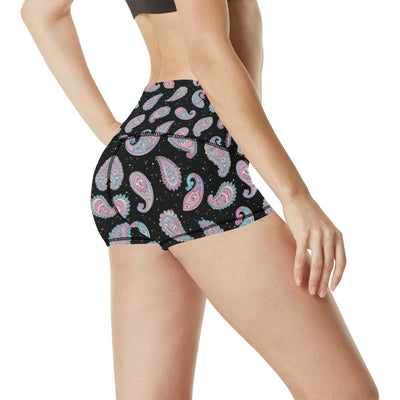 Paisley Pink Design Mandala Print High Waisted Spandex Shorts-JTAMIGO.COM