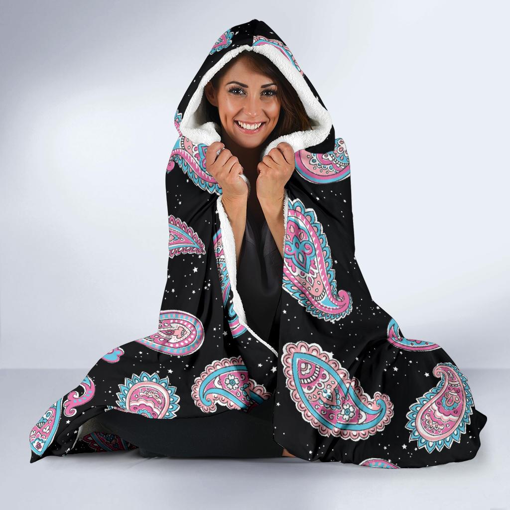 Paisley Pink Design Mandala Print Hooded Blanket-JTAMIGO.COM