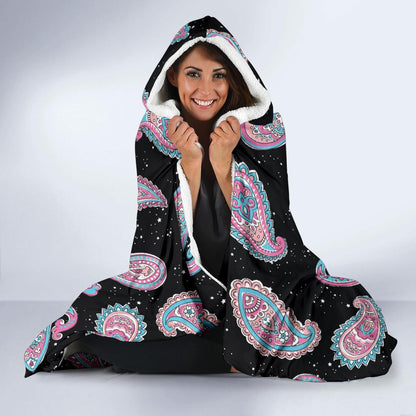 Paisley Pink Design Mandala Print Hooded Blanket-JTAMIGO.COM