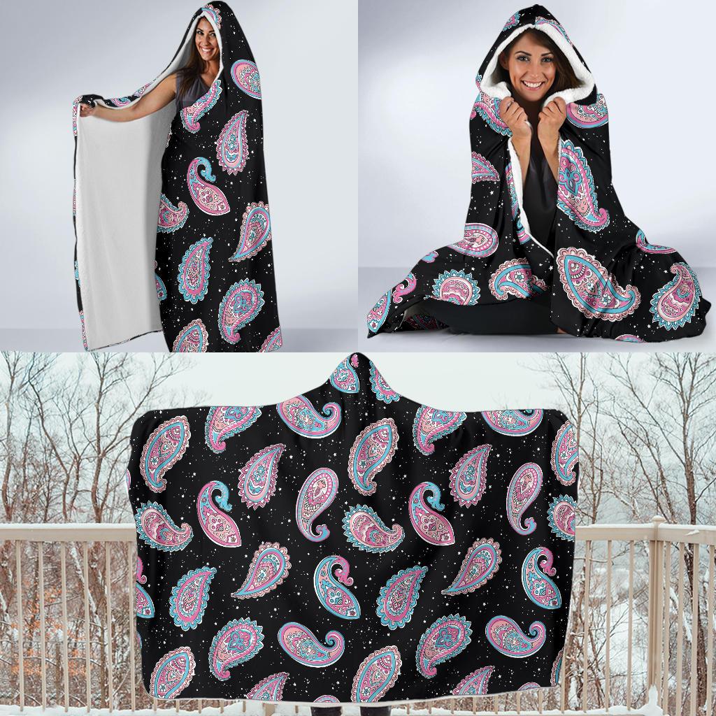 Paisley Pink Design Mandala Print Hooded Blanket-JTAMIGO.COM