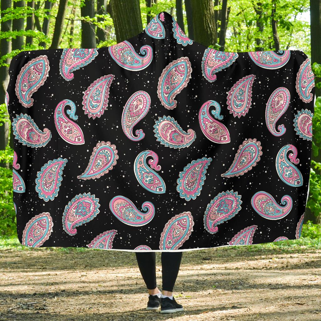 Paisley Pink Design Mandala Print Hooded Blanket-JTAMIGO.COM