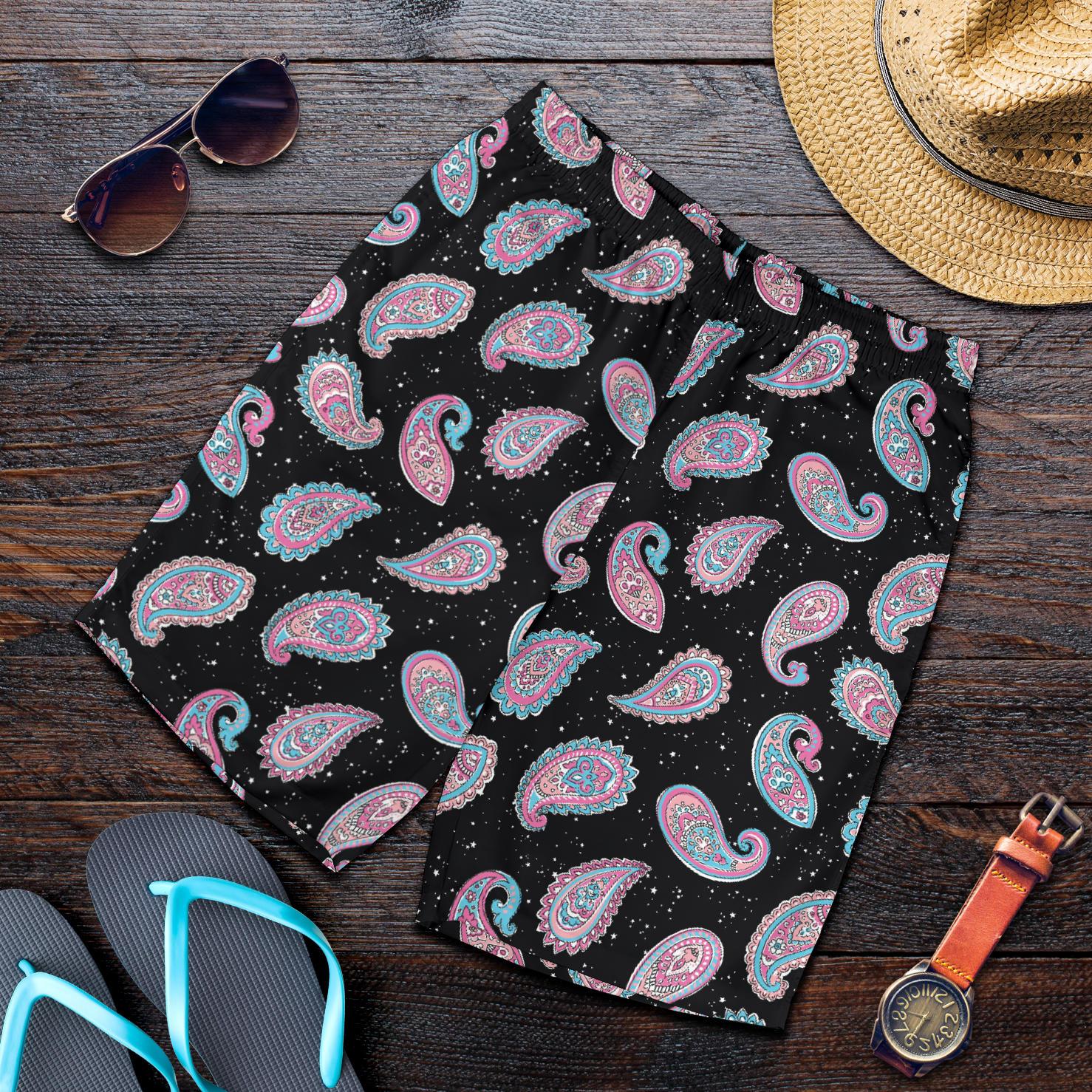 Paisley Pink Design Mandala Print Mens Shorts-JTAMIGO.COM