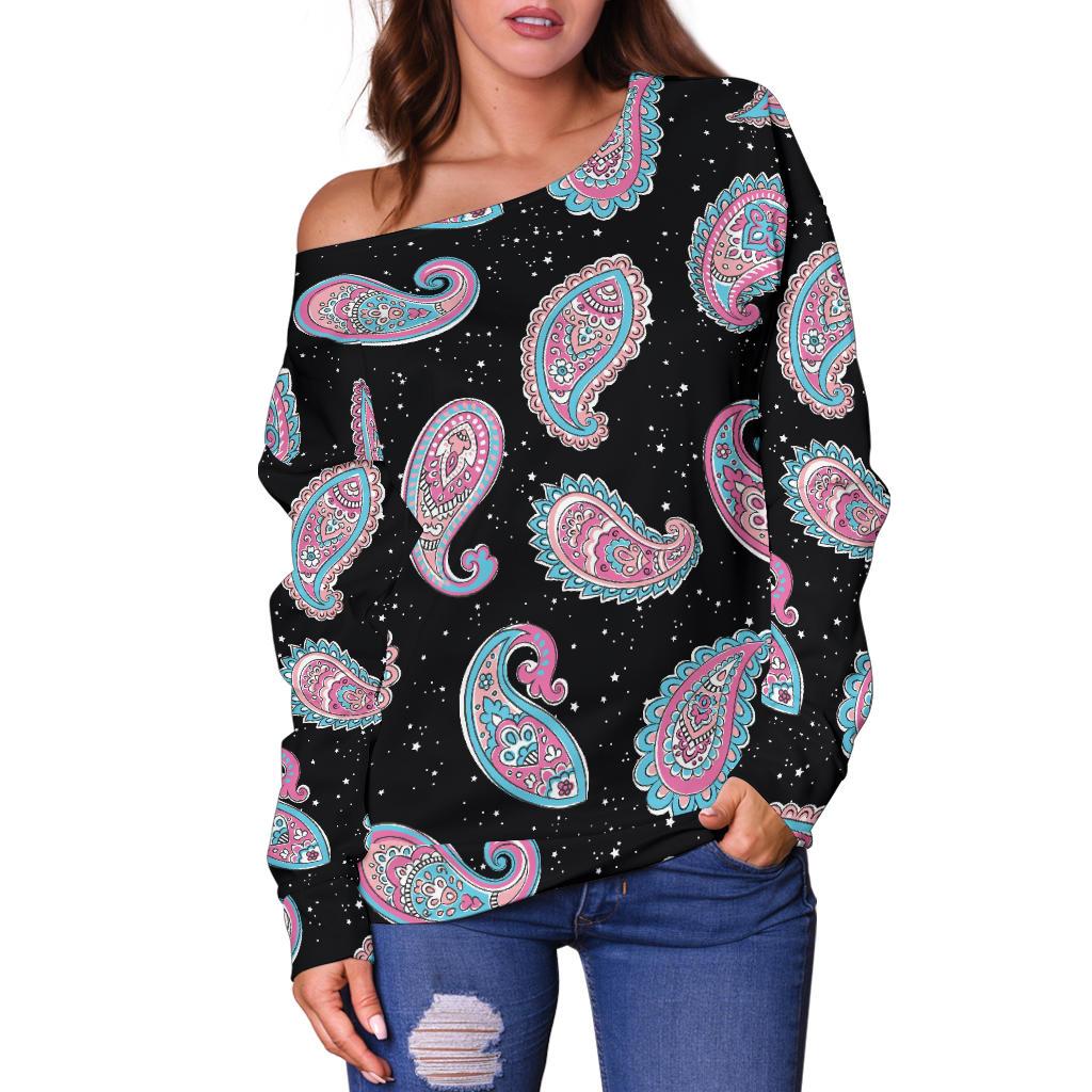 Paisley Pink Design Mandala Print Off Shoulder Sweatshirt