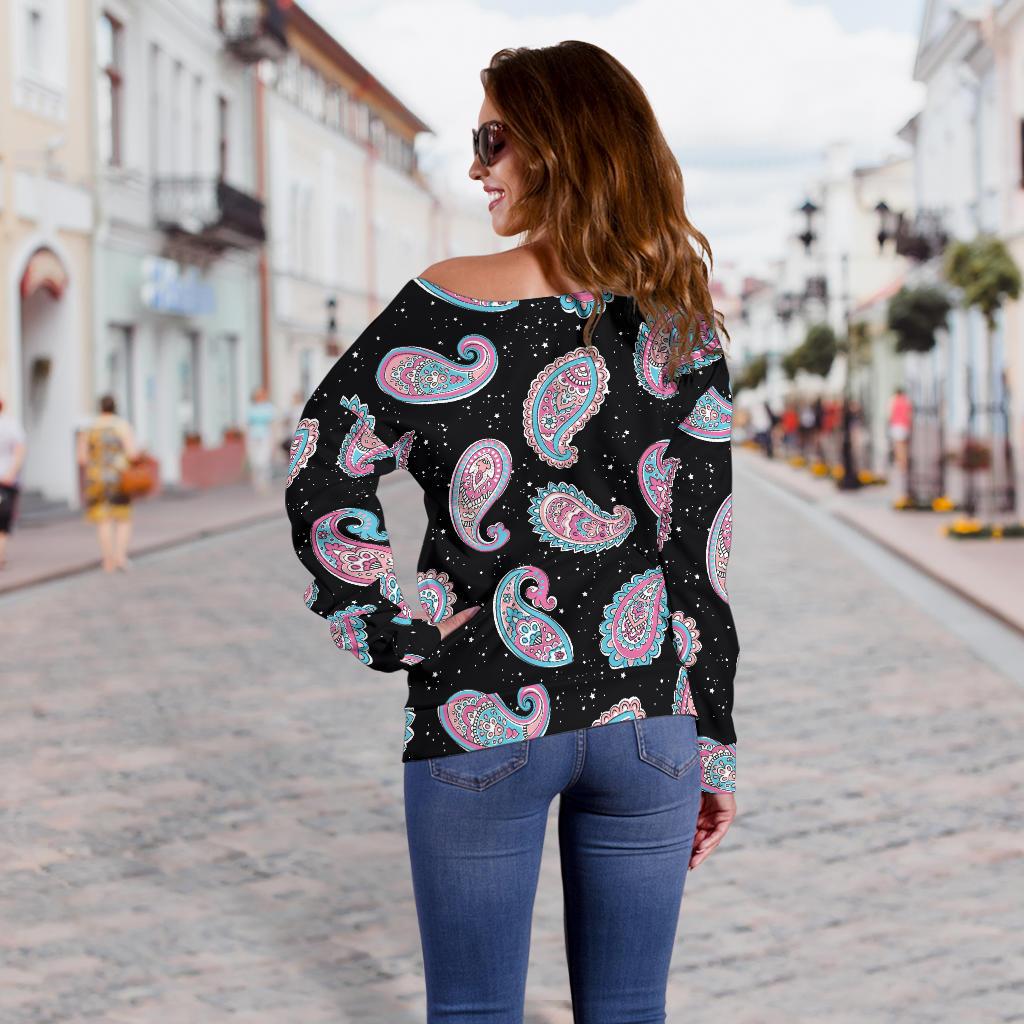 Paisley Pink Design Mandala Print Off Shoulder Sweatshirt