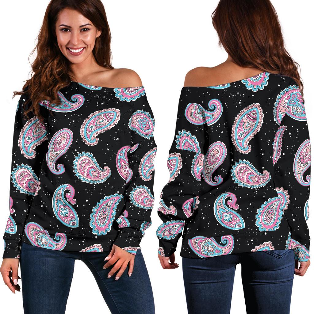 Paisley Pink Design Mandala Print Off Shoulder Sweatshirt