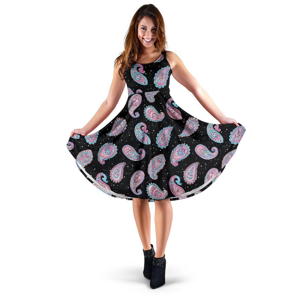 Paisley Pink Design Mandala Print Sleeveless Dress