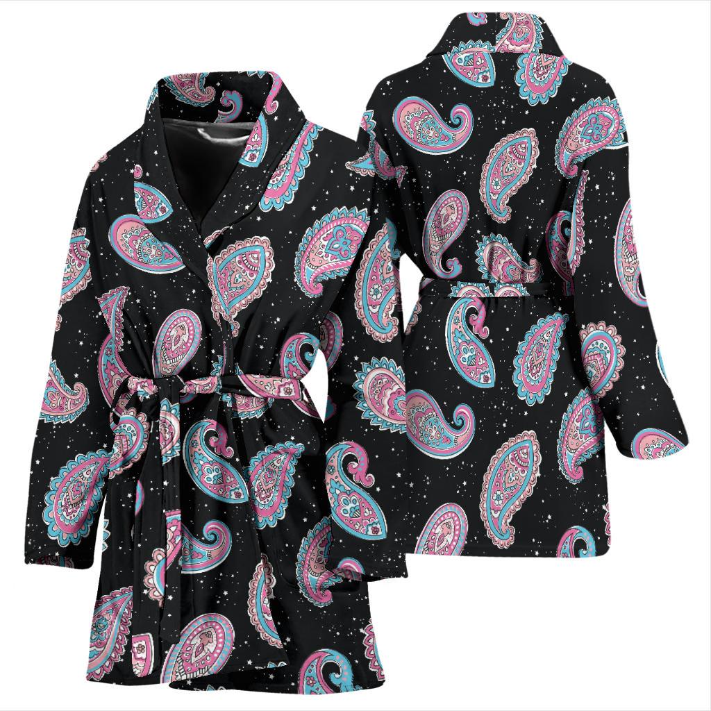 Paisley Pink Design Mandala Print Women Bath Robe-JTAMIGO.COM