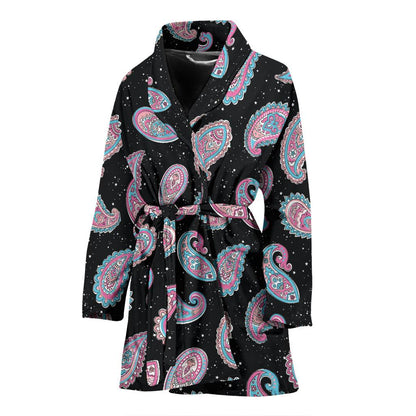 Paisley Pink Design Mandala Print Women Bath Robe-JTAMIGO.COM