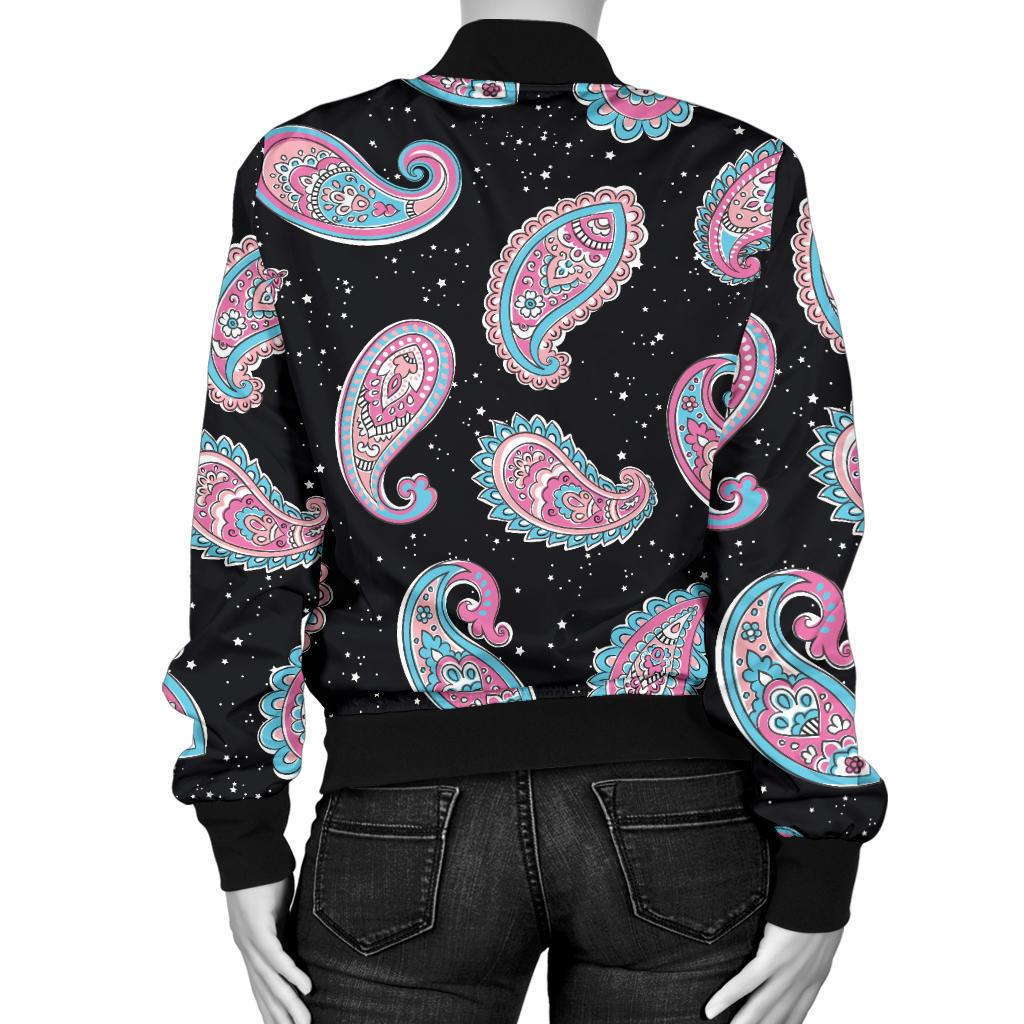 Paisley Pink Design Mandala Print Women Casual Bomber Jacket